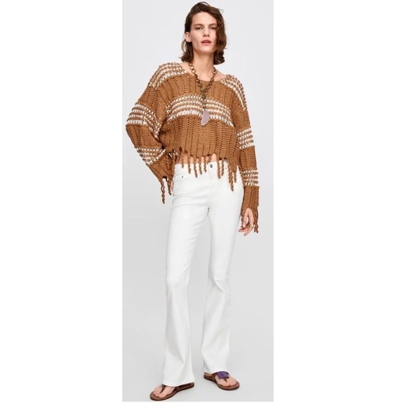 ZARA High Rise Full Length Skinny Flare Jeans in White Size 8 New with Tags - Picture 10 of 10